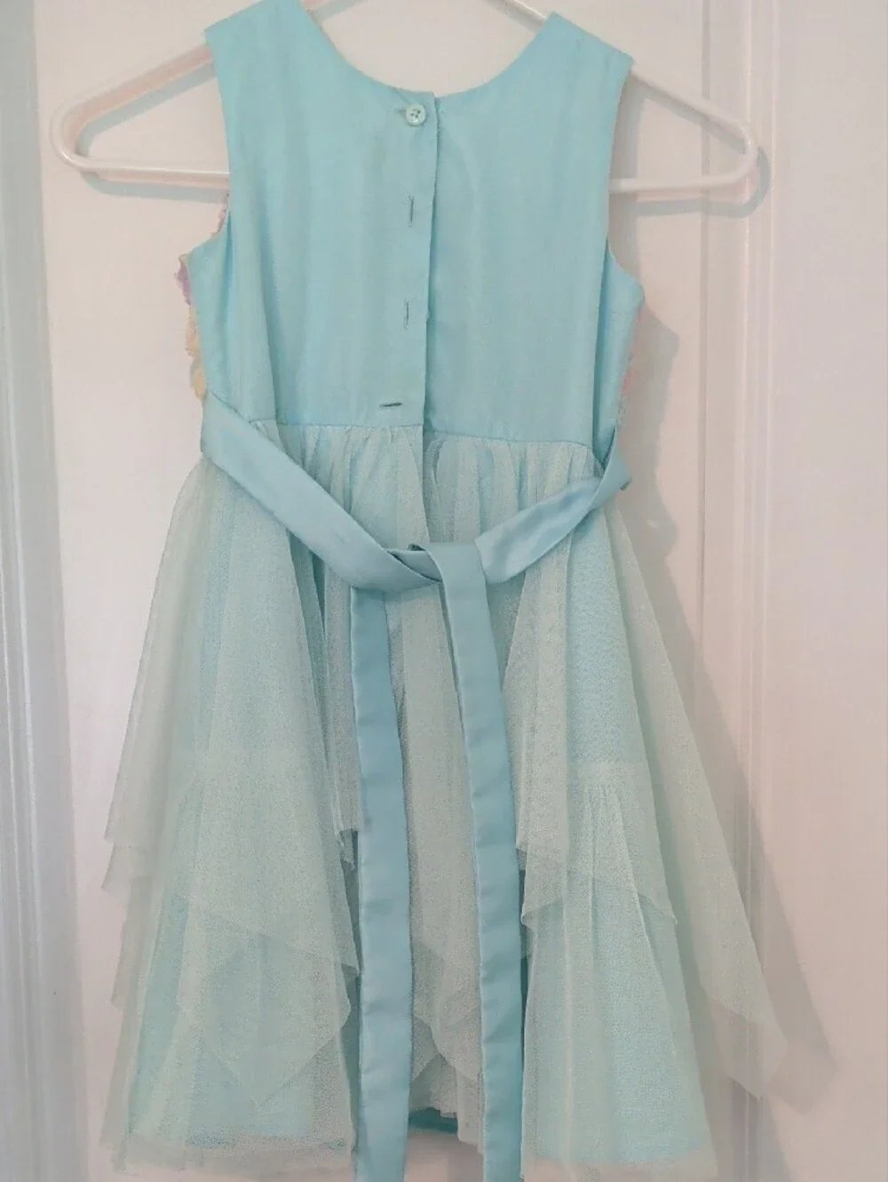 Jona Michelle Pastel Rosette Bodice Light Blue Tulle Dress